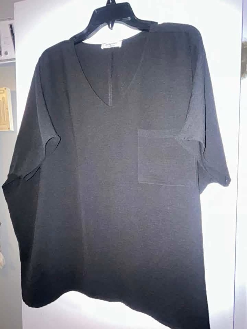 Zenana Outfitters Black V-Neck Short Sleeve Shirt with Pocket